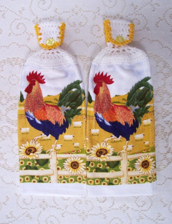 Rooster Crocheted Kitchen Hand Towels Home and Living