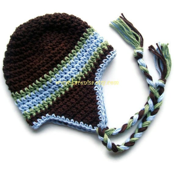 Boys Winter Hat Cotton Crochet Earflap Hat Baby Boy by Karenisa
