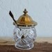 Vintage Glass Condiment Jar with Gold lid and Spoon