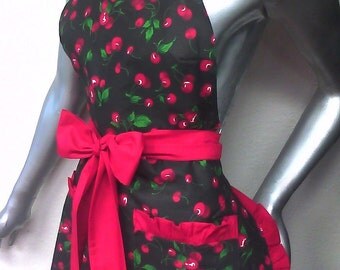 RETRO APRON - CHERRY Pin-up Apron, Retro Apron,50's Apron, Rockabilly Apron, Cute, chic Apron, Cherry Apron, Cherries Apron, Cherry Kitchen