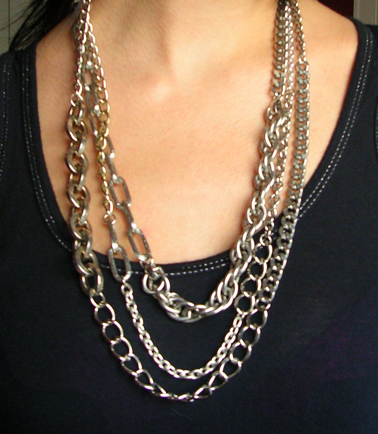 Multi Layered Chunky Choker, Massive Silver Layered Necklace Set