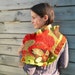 Wool nuno felted scarf triangle ruffle Red Olive Green Brown Autumn colors