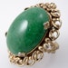 HALF OFF SALE ---- Vintage Golden FIligree Adjustable Ring with Giant Green Art Glass Stone