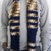 Crochet Striped Scarf, Men's Blue, Beige and Brown, with Fringe