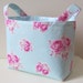 Fabric Storage Basket Organizer Bin Blue with Roses