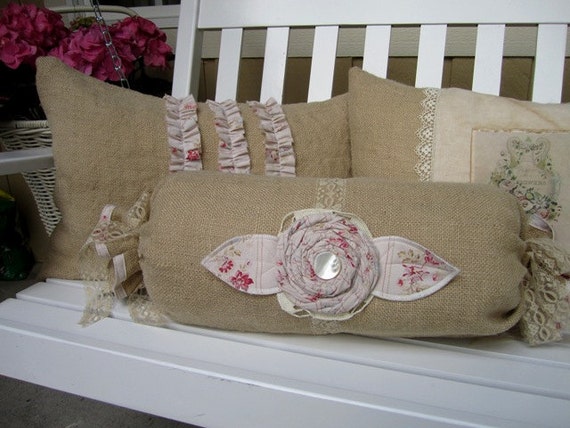 Shabby Chic Burlap Porch Pillow