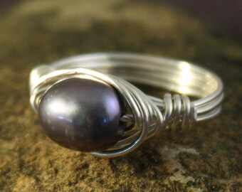 Pearly Gates Ring sterling silver wire genuine pearl bead