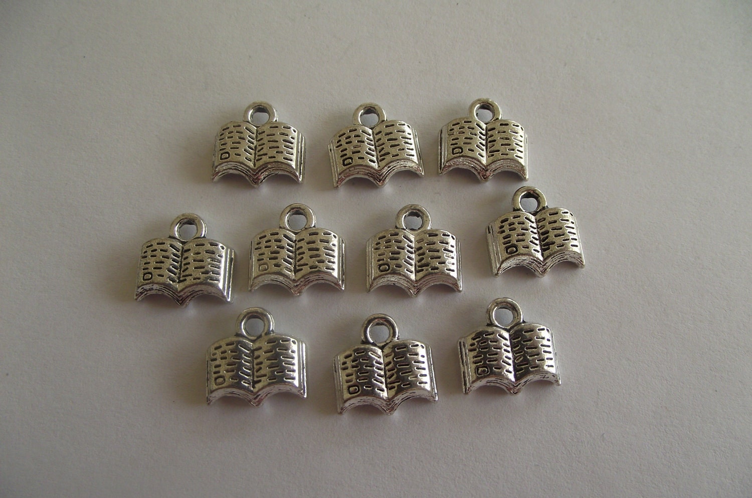 Open Book charms ten charms antique silver charms