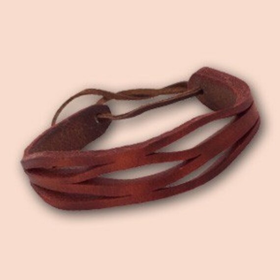 Items similar to Handmade Leather Bracelet Agnes 002 Red on Etsy