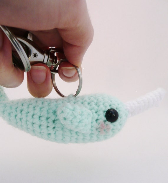 Narwhal Keychain Amigurumi Pastel Mint Green