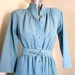 Retro Aqua Mint Green Blue Long Sleeved Button Up Day Dress with Belt