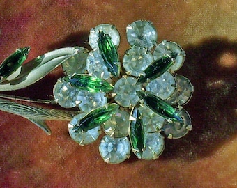 Super Rhinestone Flower Brooch Pin Vintage Antique