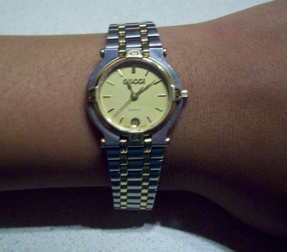 Vintage Gucci Watch 2-Tone 9000L 18K Gold Plated by dorizgem