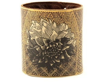 Leather cuff, wallet cuff, wallet wristband - Japanese chrysanthemum