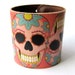 Leather cuff/ wallet wristband - Sugar skull tattoo design in pink