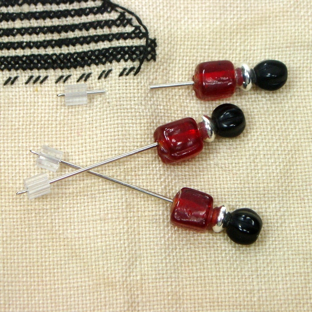 Small Red and Black Counting Pins for Cross Stitch and