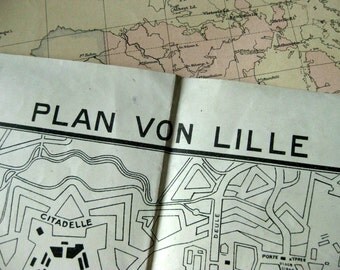 Ca. 1916 Large Vintage Map of Lille, France, Quite Possibly a German Military Map - Vintage City Map