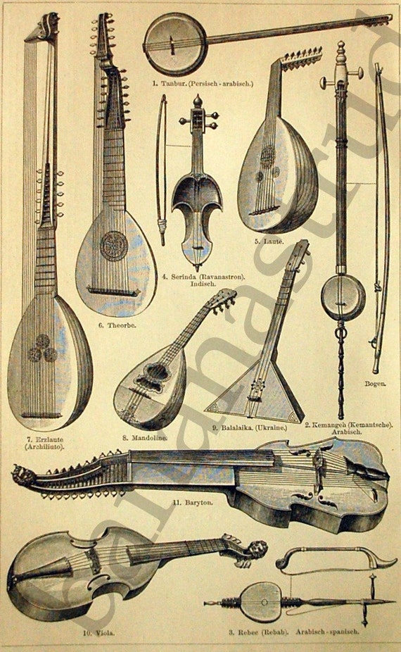 1895 Antique German Engraving of Musical by bananastrudel on Etsy