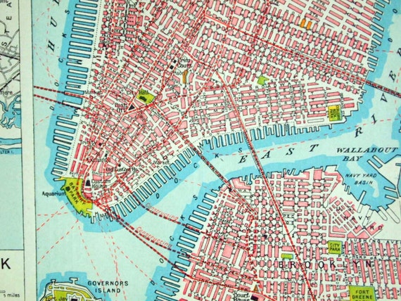 Ca. 1920s Antique City Map of New York City and Manhattan