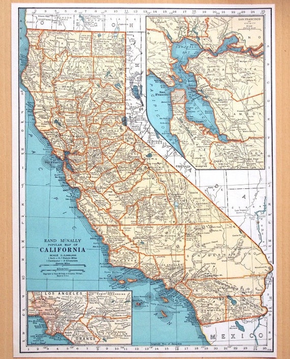 1937 Vintage Map of California Vintage California Map