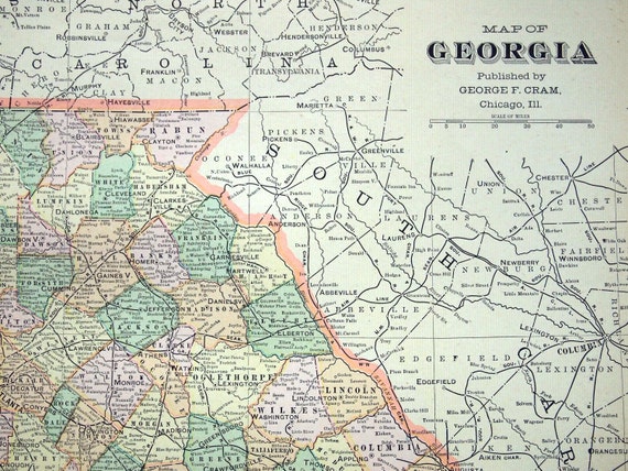 1901 Large Antique Map of Georgia