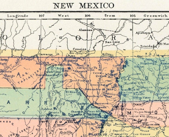 1890s Antique Map of New Mexico by bananastrudel on Etsy