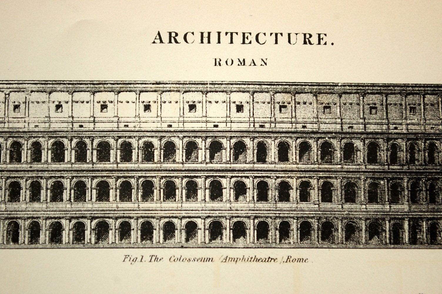 1875 Set of 2 antique architectural prints. Roman temple and