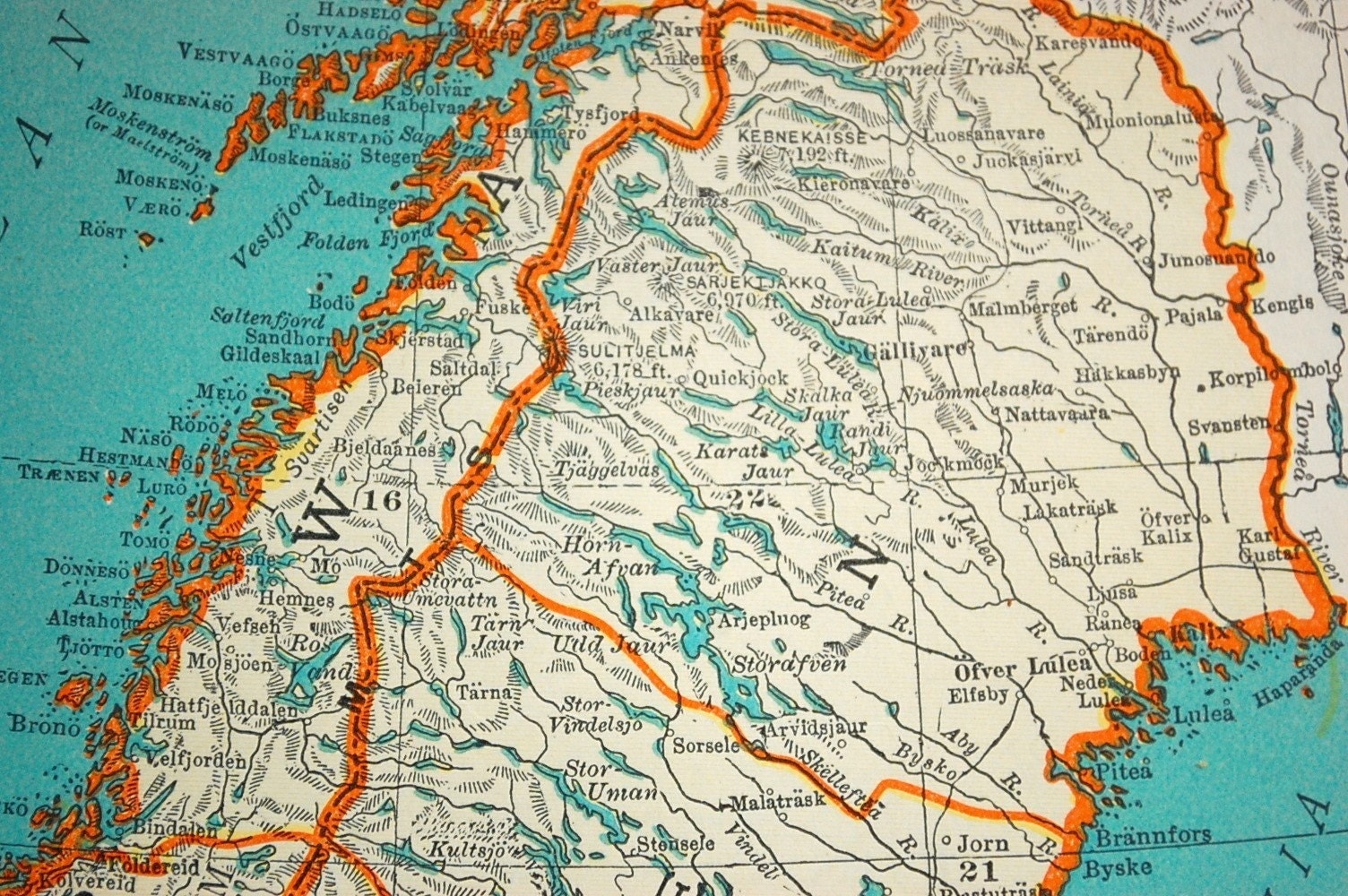 1937 Vintage Map of Norway and Sweden Vintage Norway Map