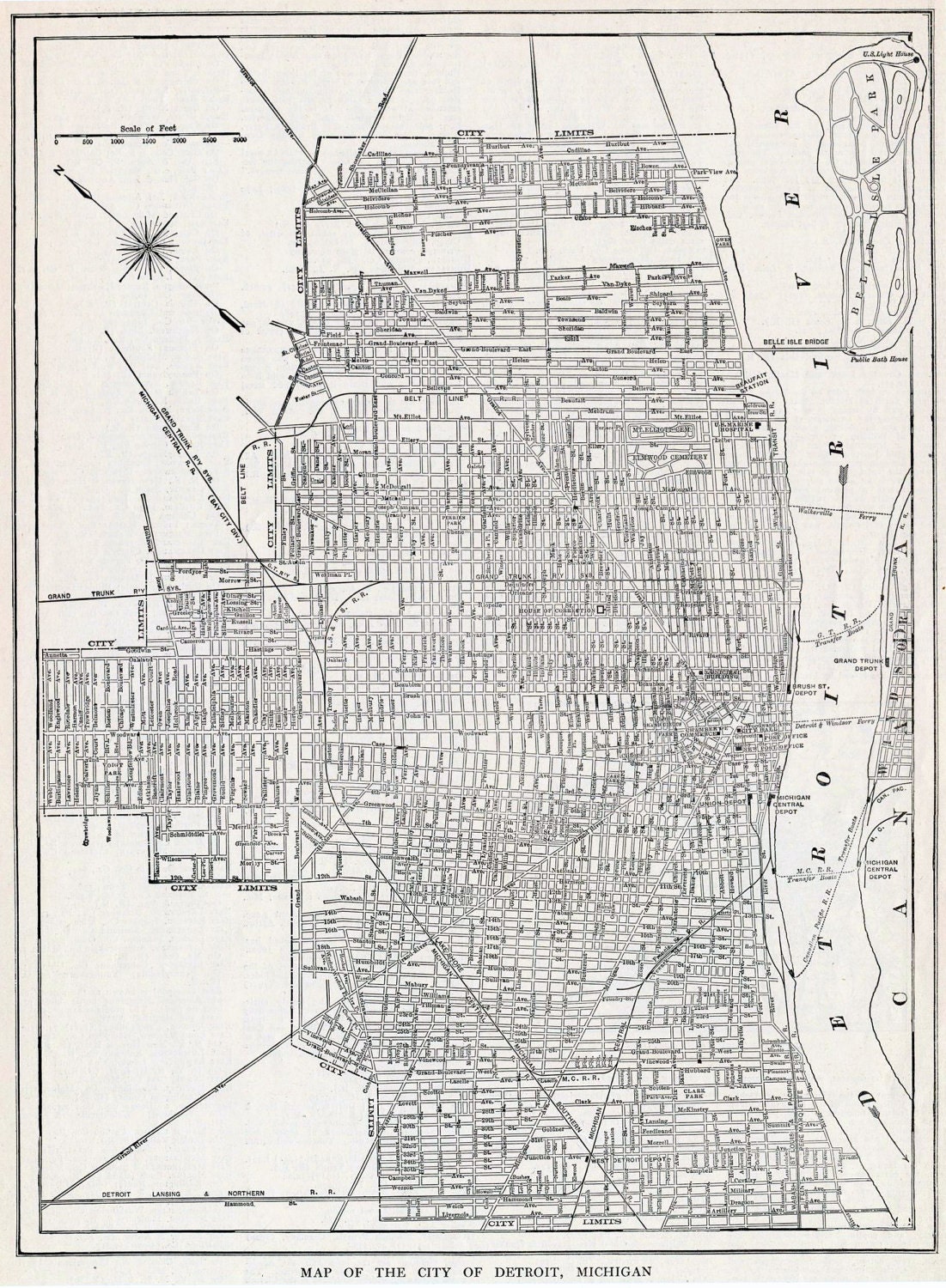 Street map Detroit Michigan