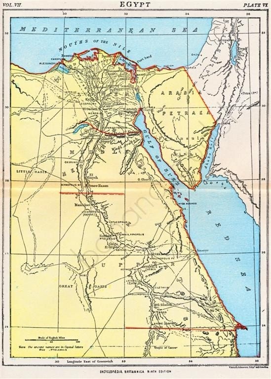 1900 Historical Original Map of Egypt