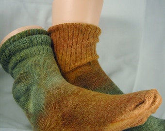 Olive green and tan Angora socks size 10-13, Ankle Tall. Birthday gift