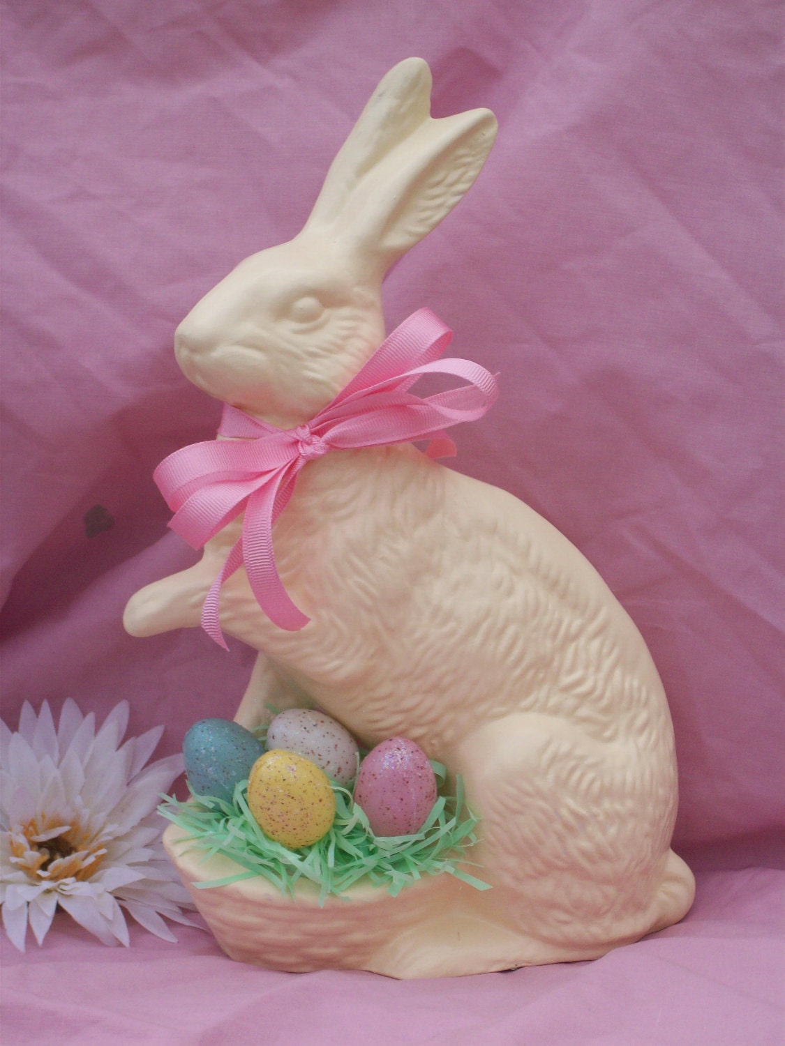 White Chocolate Ceramic Easter Bunny Rabbit with by Ragdoll722