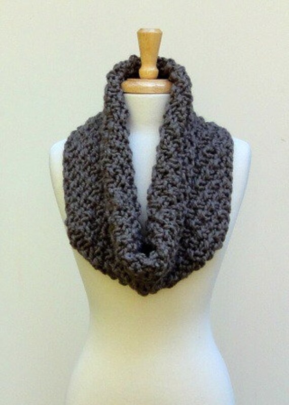 Chunky Knit Cowl Scarf Textured Taupe Man or Woman's Scarf