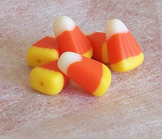 Candy Corn Halloween Polymer Clay Beads 6 by BarbiesBest on Etsy