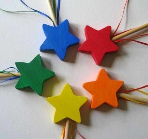 5 Wooden Star Wands- Party Pack