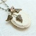 Perfect For Fall. Shabby Cream Locket Necklace, Brass Leaf Spray And Tiny Pink flower.