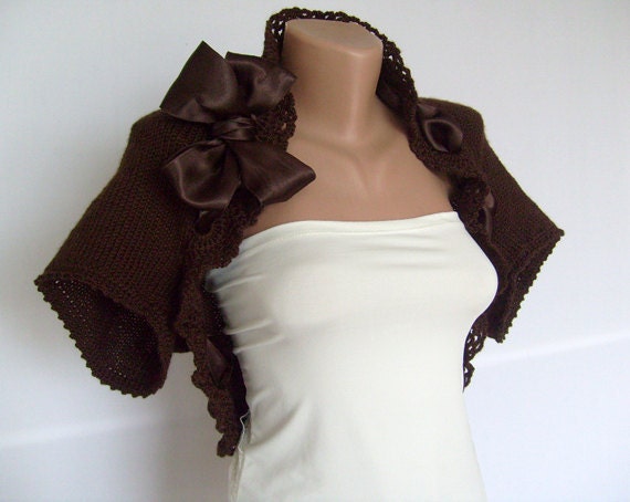 Items similar to Brown Knit Bolero, Jacket, Shrug, Sweater, Womens