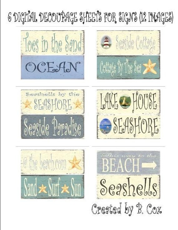 Make your own signs 3 1/2 X 9 inch printable beach chic