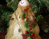 Mrs. Snowflake The Primitive Folk Art Snowman Doll Winter Christmas Shelf Sitter