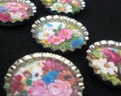 Spring and Summer Farmhouse Cottage Flowers Bottle Cap Magnets Set Of 6