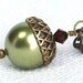 Green Swarovski Pearl Acorn Antiqued Brass Necklace