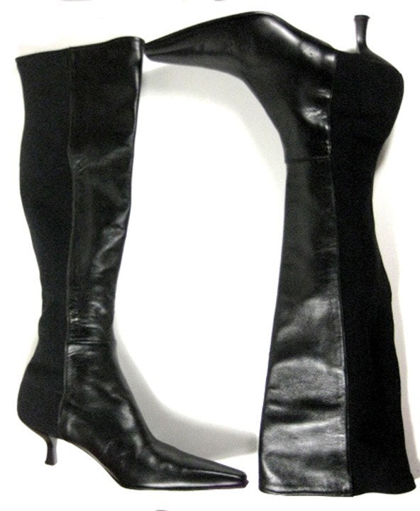 Tall Stretch and Leather Kitten Heel Boots SIze 5.5