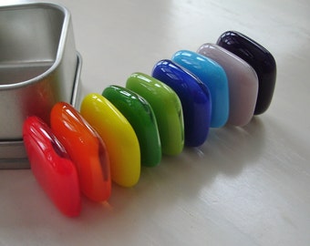 Rainbow Fused Glass Strong Magnets (Set of 9 with tin)