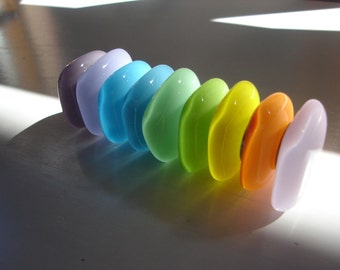 Pastel Rainbow Fused Glass Strong Magnets (Set of 9 with tin)