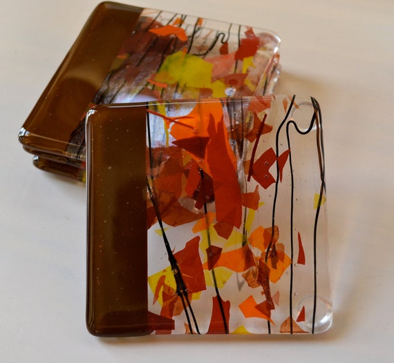 Falling Leaves Fused Glass Coasters