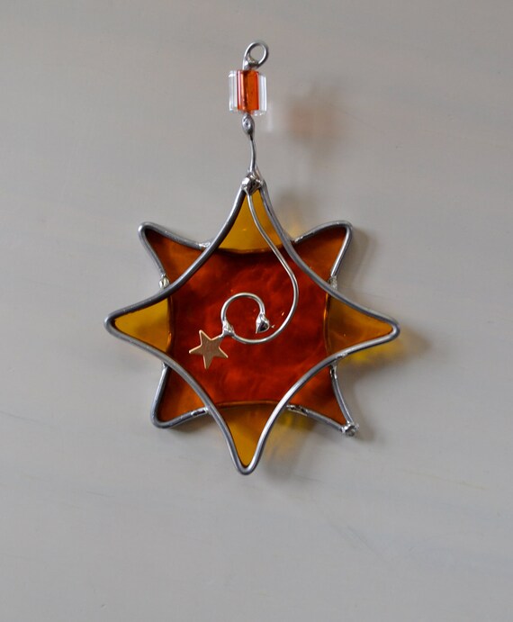 Golden Star Stained Glass Suncatcher starlight by dortdesigns