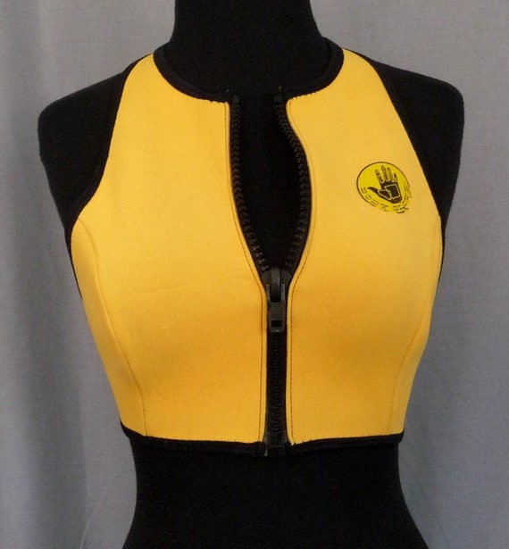 Vintage 80's Body Glove Yellow Form Fitting Zip Up