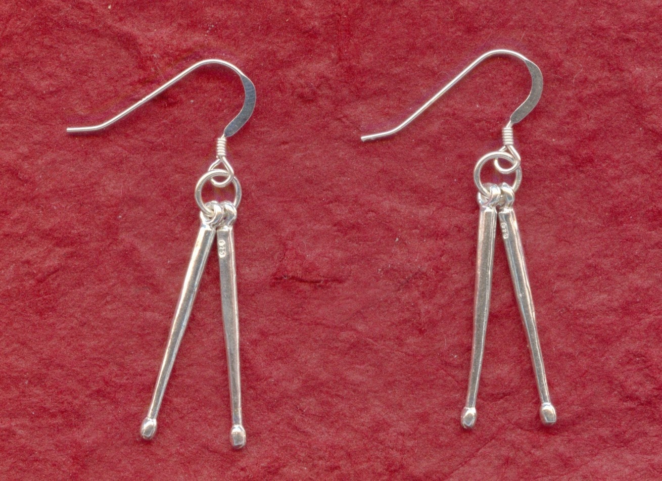 Sterling Silver DRUMSTICKS Earrings 925 Drum Sticks