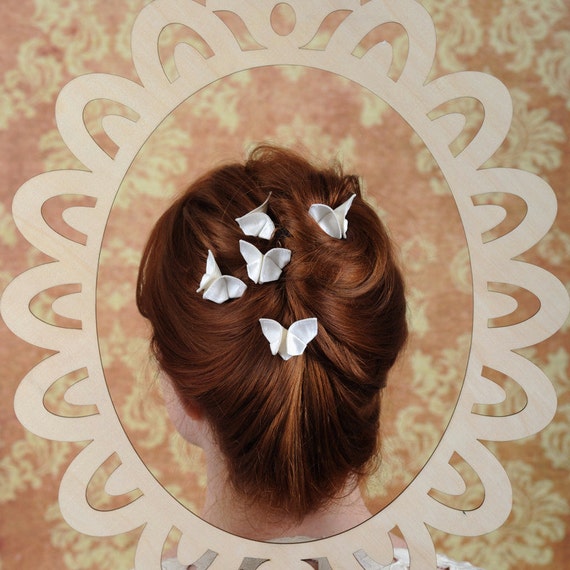 Items similar to Wedding Hair Clips 5 Custom Silk Origami Butterfly