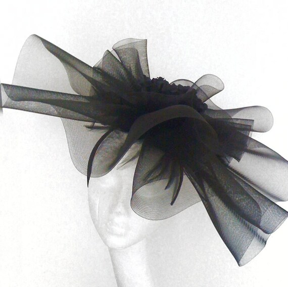 Black Fascinator Hat for Weddings, Races, and Special Events With Headband
